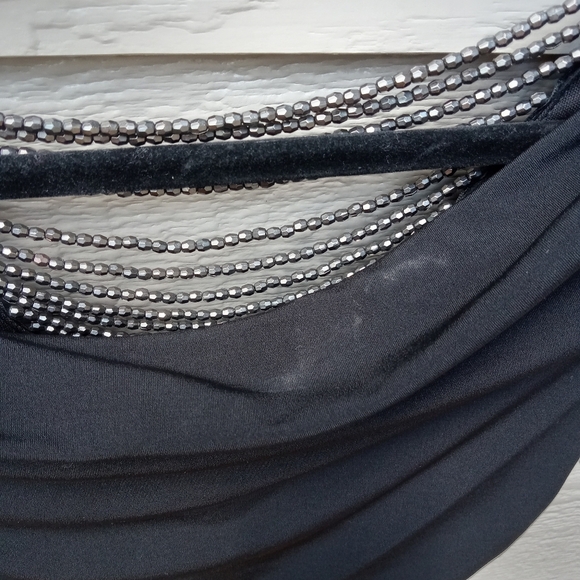 BCX Mini Bodycon Rouched Black Dress Cocktail Dress Beaded Back Opening Small - Picture 7 of 7